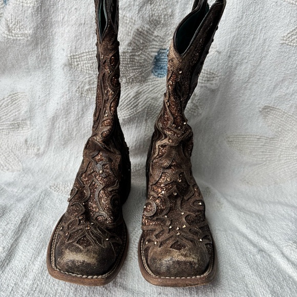 Corral Women's Orix Glitter Inlay & Studs Square Toe Boots Size 8.5 - Picture 5 of 14